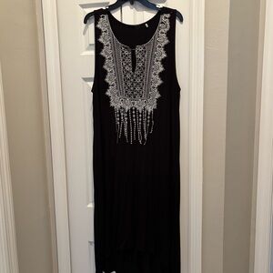 T Tahari Black High Low Dress with White Metallic Lace Detail
